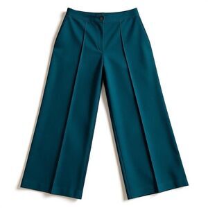 Cynthia Rowley High Waist Wide Leg Ankle Trousers Size 6 Pleated Emerald Green